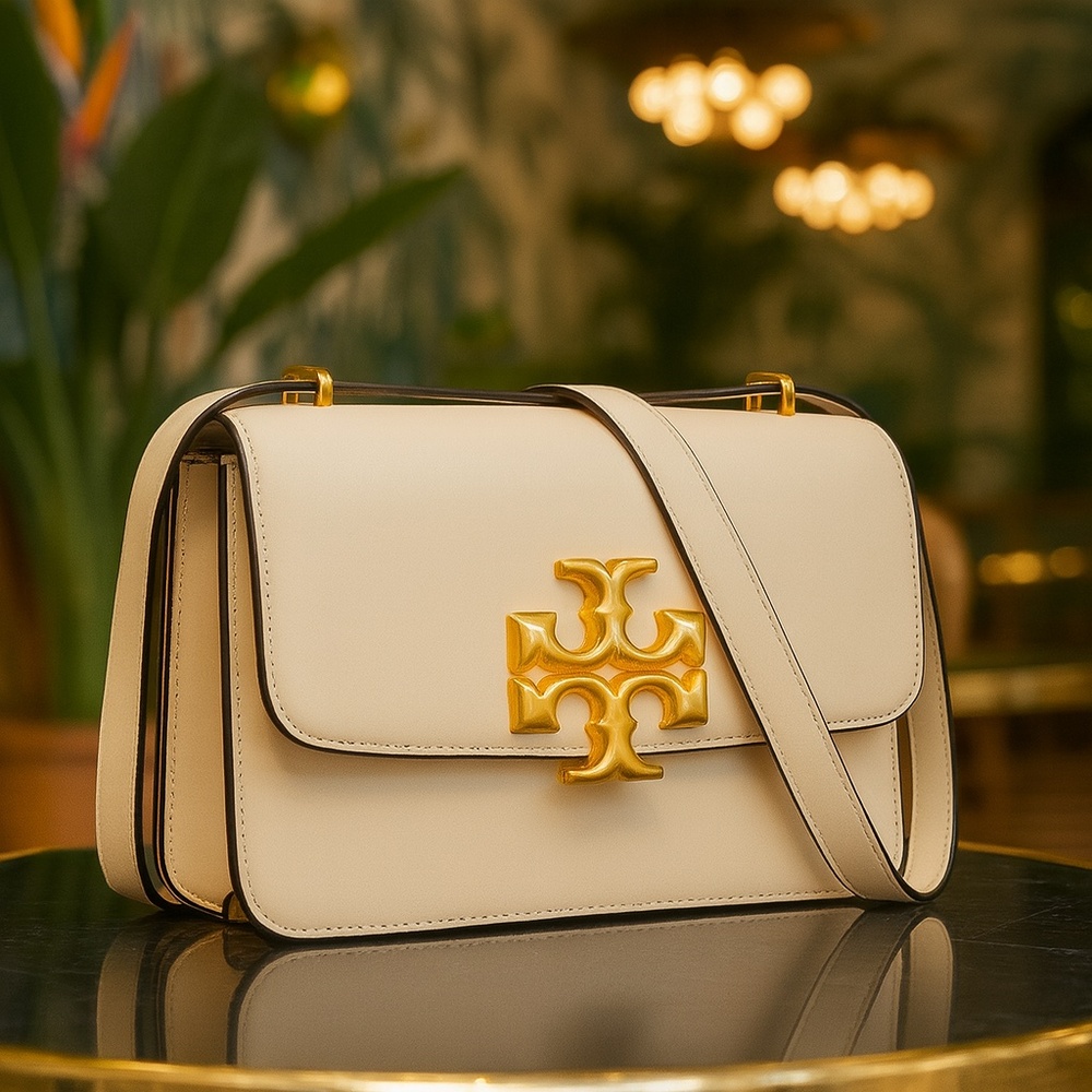 NEW Tory Burch Eleanor New Cream Leather Convertible Shoulder Bag/Crossbody Bag